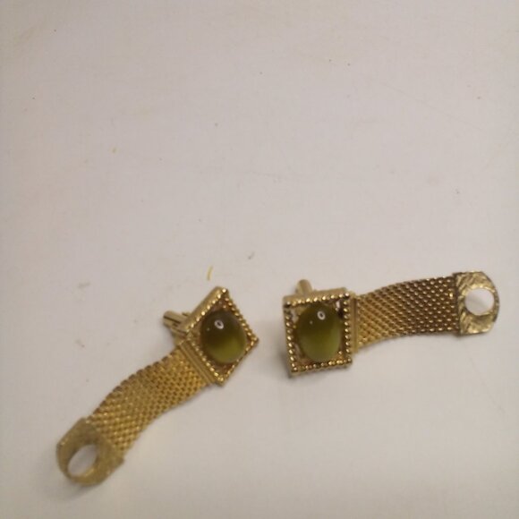 Swank Cufflinks Vintage Rectangle Green Stone - Picture 2 of 8